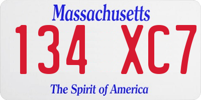 MA license plate 134XC7