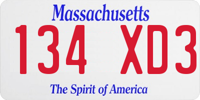 MA license plate 134XD3