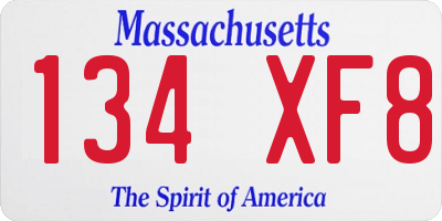 MA license plate 134XF8