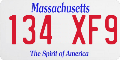 MA license plate 134XF9