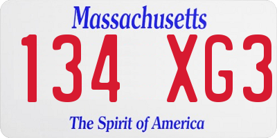 MA license plate 134XG3