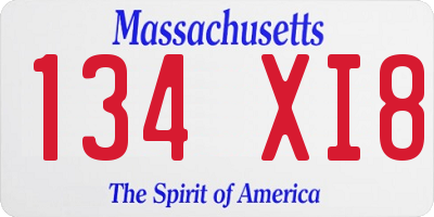 MA license plate 134XI8