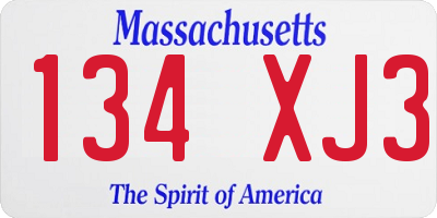 MA license plate 134XJ3