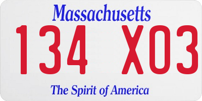 MA license plate 134XO3