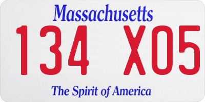 MA license plate 134XO5