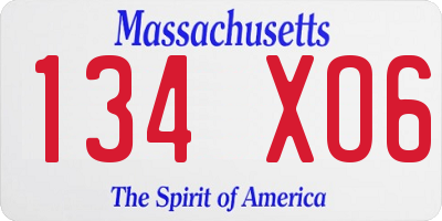 MA license plate 134XO6