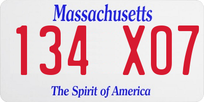 MA license plate 134XO7