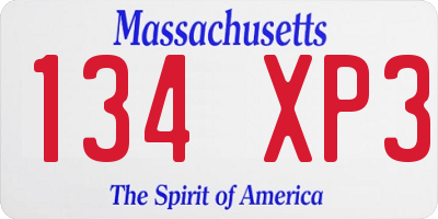 MA license plate 134XP3