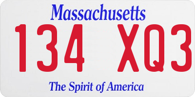 MA license plate 134XQ3