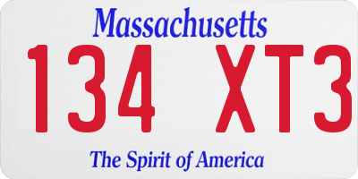 MA license plate 134XT3