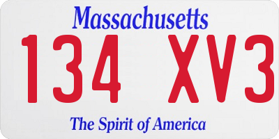 MA license plate 134XV3