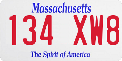 MA license plate 134XW8