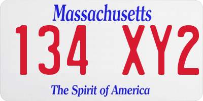 MA license plate 134XY2