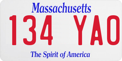 MA license plate 134YA0