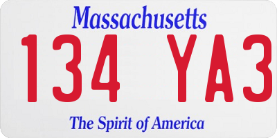 MA license plate 134YA3