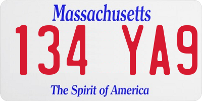 MA license plate 134YA9
