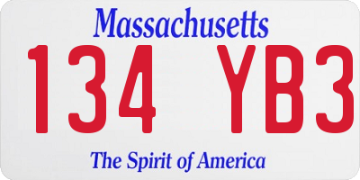 MA license plate 134YB3