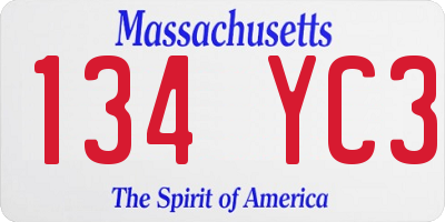 MA license plate 134YC3
