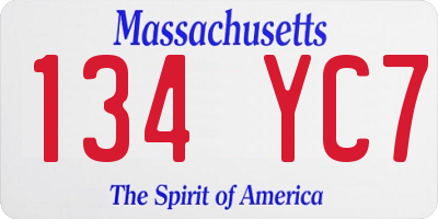 MA license plate 134YC7