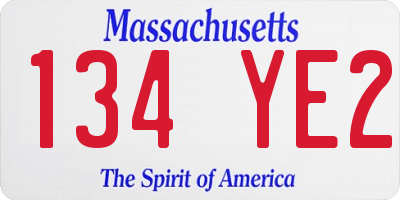 MA license plate 134YE2