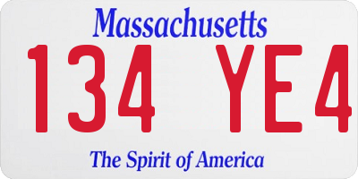 MA license plate 134YE4