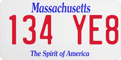 MA license plate 134YE8