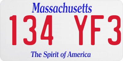 MA license plate 134YF3