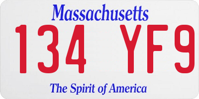 MA license plate 134YF9