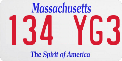 MA license plate 134YG3