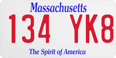 MA license plate 134YK8