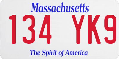 MA license plate 134YK9