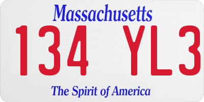 MA license plate 134YL3