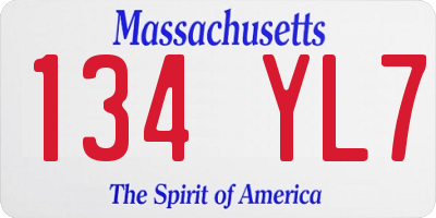 MA license plate 134YL7