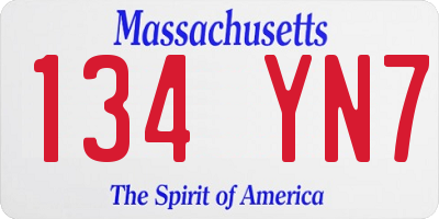 MA license plate 134YN7
