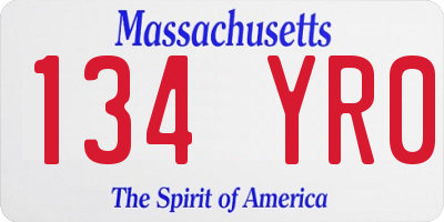 MA license plate 134YR0