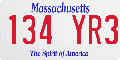 MA license plate 134YR3