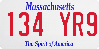 MA license plate 134YR9