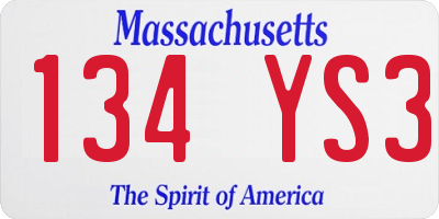 MA license plate 134YS3