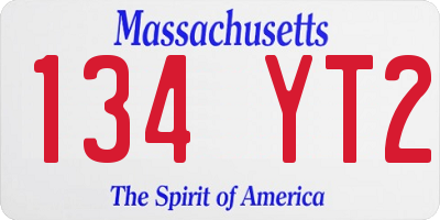 MA license plate 134YT2