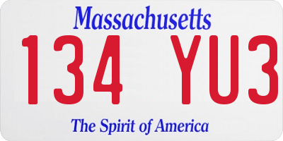 MA license plate 134YU3