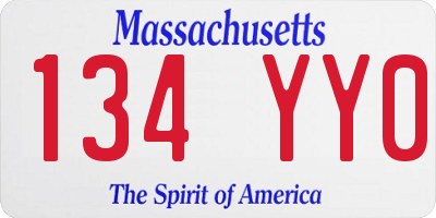 MA license plate 134YY0