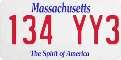 MA license plate 134YY3