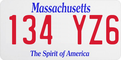 MA license plate 134YZ6