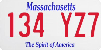 MA license plate 134YZ7