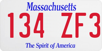 MA license plate 134ZF3