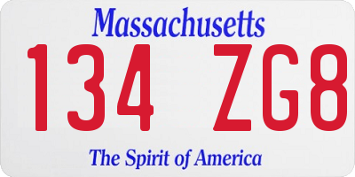MA license plate 134ZG8
