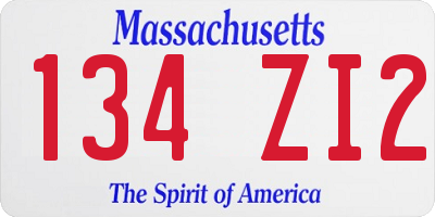MA license plate 134ZI2