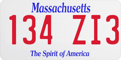 MA license plate 134ZI3