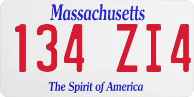 MA license plate 134ZI4