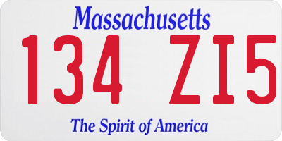 MA license plate 134ZI5